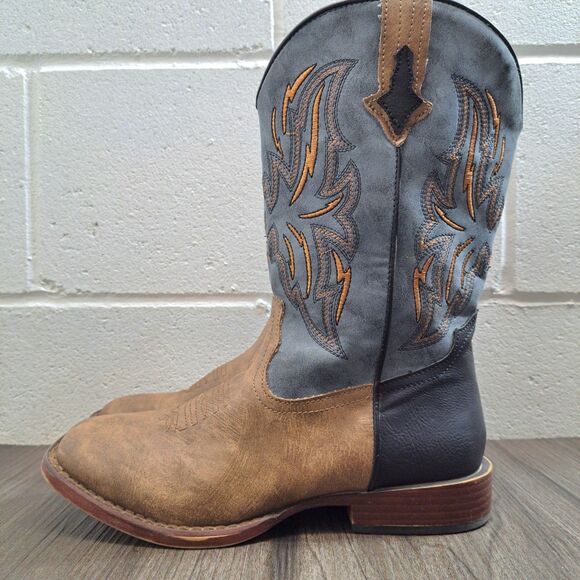 Roper Western Boots. Big Kids Brown Embroided Square Toe Cowboy Boots Size 5 - Picture 1 of 10
